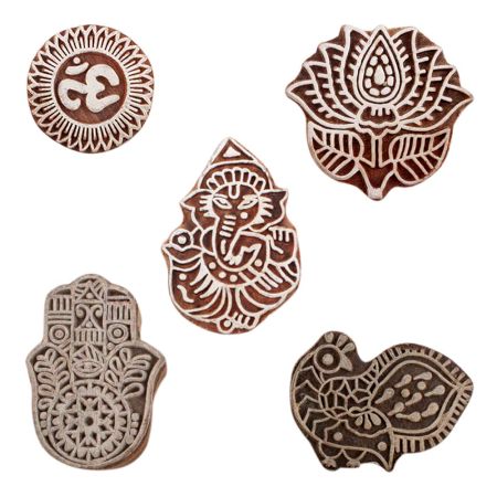 Set of 5 Piece New Mix Wooden Printing Blocks